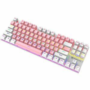 XUNFOX K80 87 sleutels bekabeld gaming mechanisch verlicht toetsenbord kabellengte: 1 5 m (roze wit) Toetsenborden